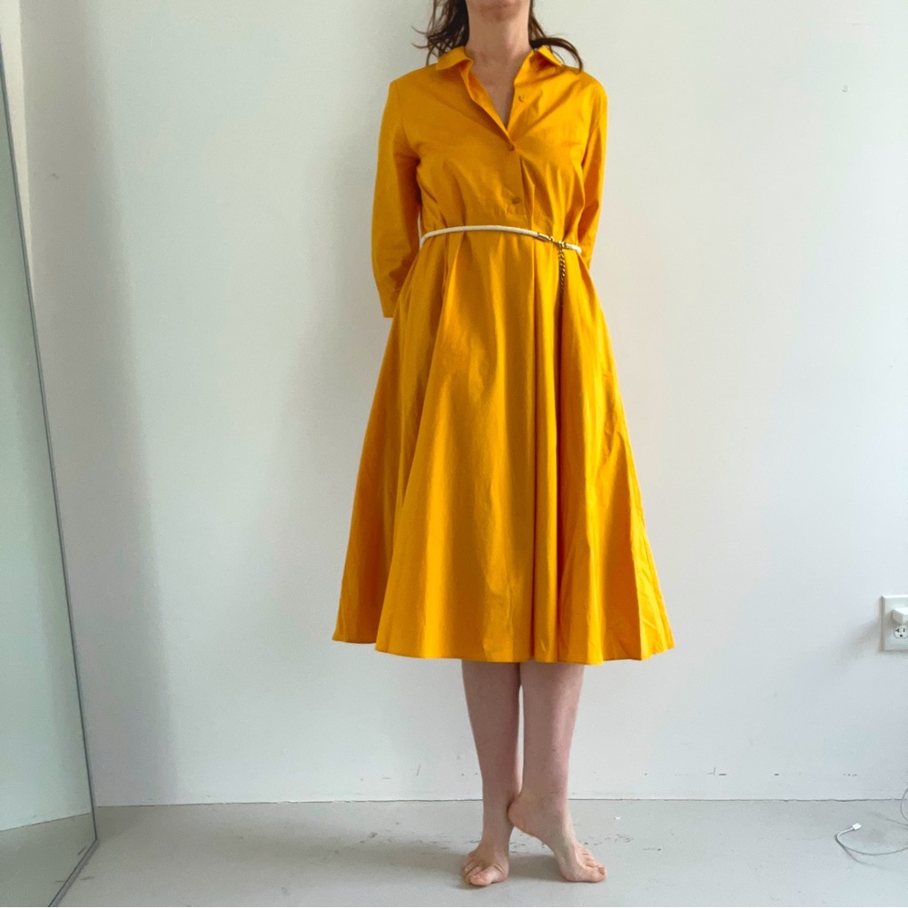 Max Mara Yellow flare dress belted size 12